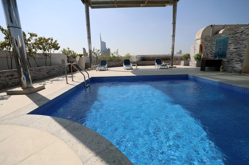 The swimming pool completes the facilities at Jumeirah Lakes Towers in Dubai. 