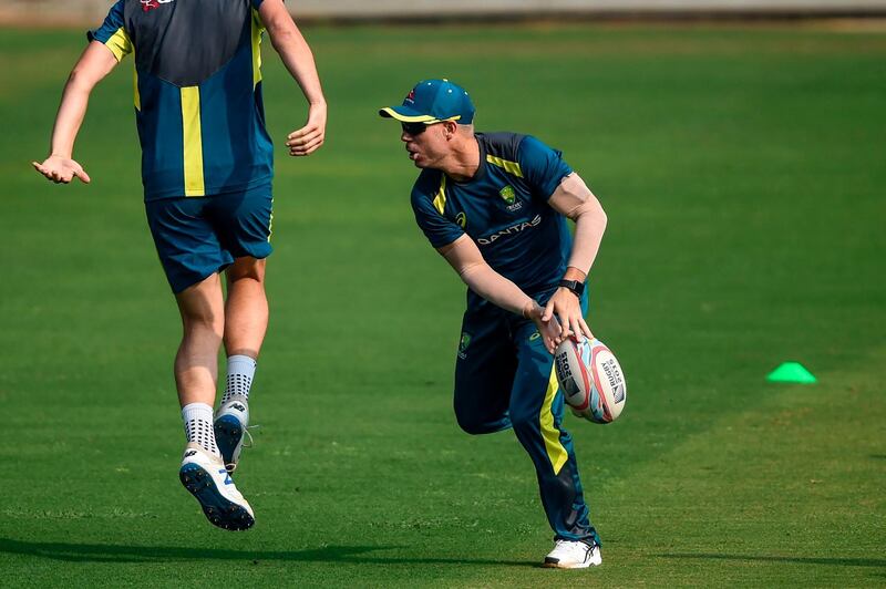 Australia's David Warner during training in Mumbai. AFP