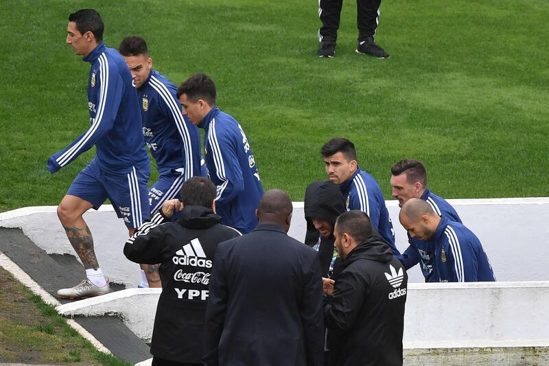 Argentina players emerge from the tunnel ahead of training. AFP