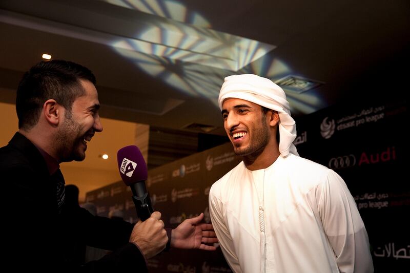 Abu Dhabi, United Arab Emirates, May 26, 2013: 
Al Jazira's midfielder and the captain Ibrahim Diaky talks to media before the Etisalat Pro League Awards ceremony on Sunday, May 26, 2013, at the Abu Dhabi National Exhibition Center in Abu Dhabi.
Silvia Razgova / The National

