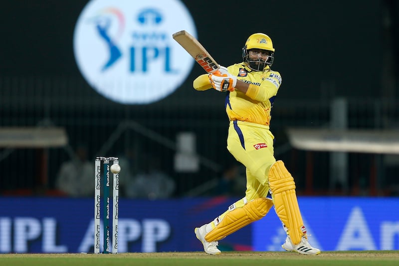 Chennai Super Kings' Ravindra Jadeja bats. AP 