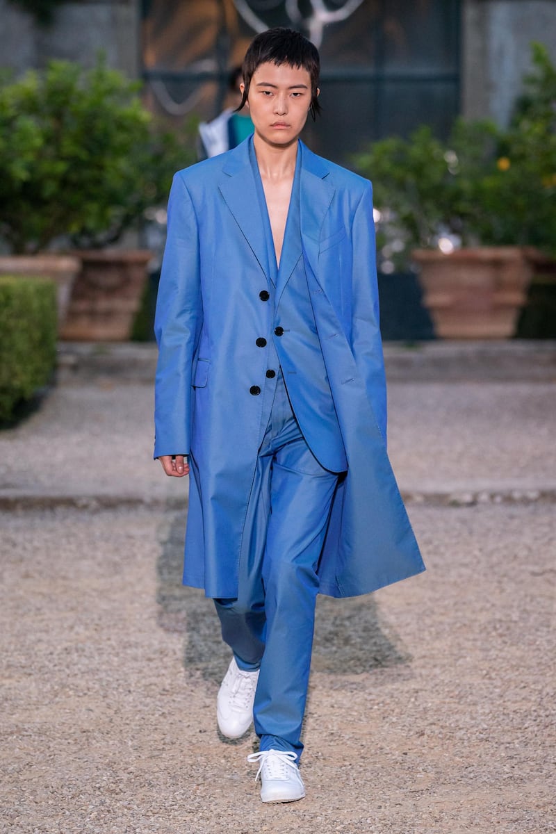 Waight Keller dressed female models in men's suits at the spring summer 2020 menswear show. Courtesy Givenchy