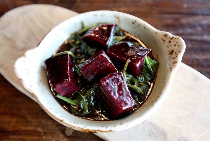 Roasted beetroot salad with spinach. Pawan Singh / The National