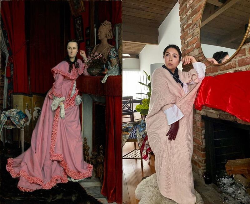 From pink frills to a pink blanket - participants exercised their creativity as they turned themselves into artworks as part of the Getty Museum challenge, which was inspired the Rijksmuseum and the Instagram account @tussenkunstenquarantaine. Via @GettyMuseum / Twitter