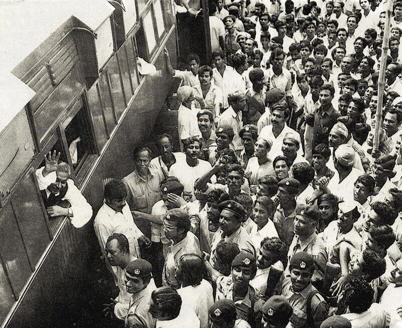 Bangabandhu Sheikh Mujibur Rahman greeting his supporters during the election campaign in 1970. This was the firstand only general election held in Pakistan before Bangladesh got its Independence. Courtesy Bangladesh Liberation War Museum