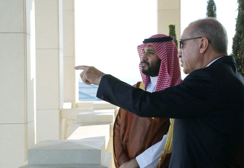 Turkish President Recep Tayyip Erdogan and Saudi Crown Prince Mohammed bin Salman meet at the Presidential Palace in Ankara. Reuters