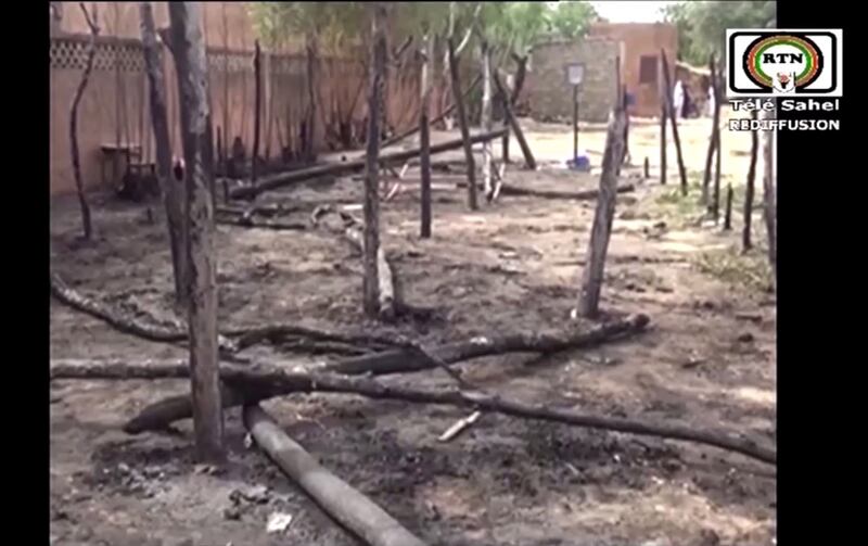 A screenshot showing the remains of a school in Maradi, Niger. Tele Sahel via Reuters