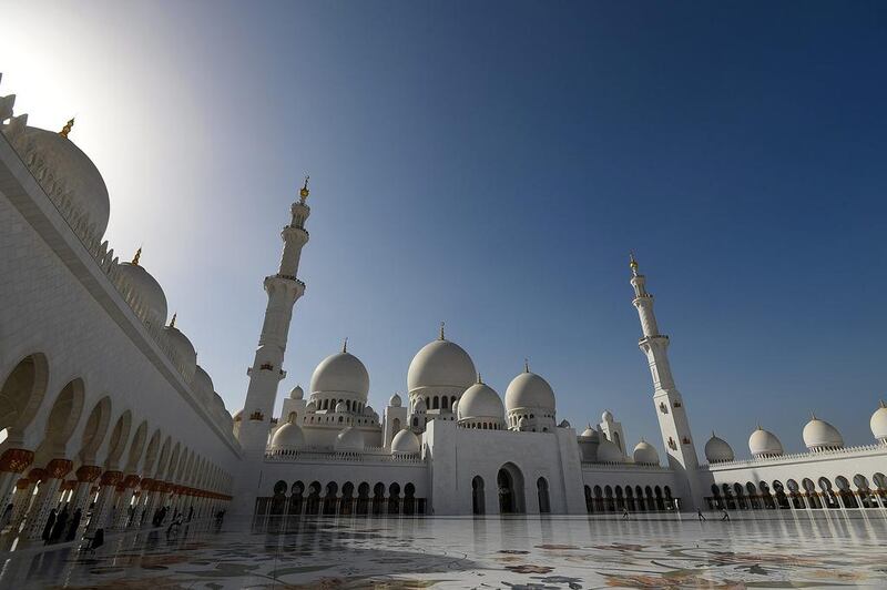 The Sheikh Zayed Grand Mosque in Abu Dhabi. Tom Dulat / Getty Images