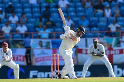 Jack Leach hits a boundary during his defiant last-wicket stand. AFP