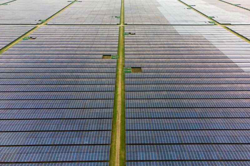 Photovoltaic panels and inverter stations at the Cestas Solar Park in Cestas, France. Bloomberg