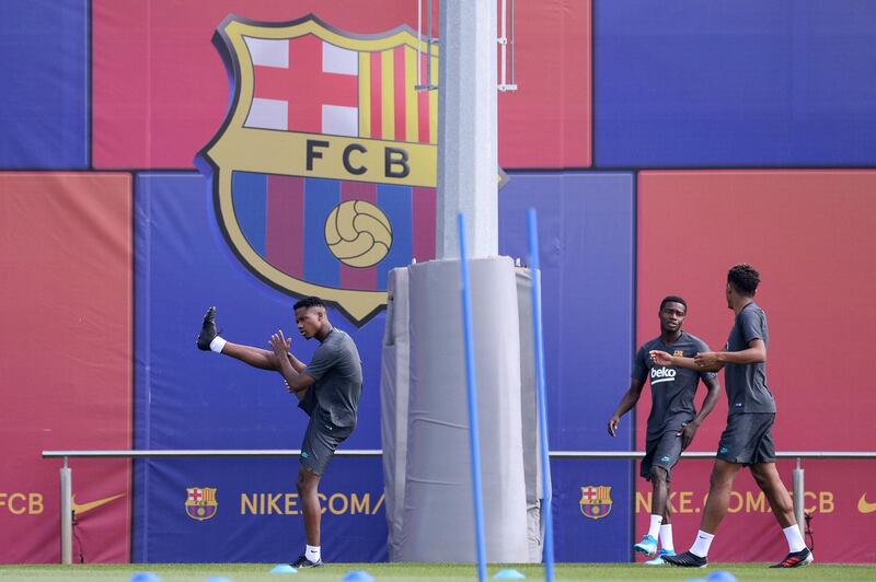 Barcelona´s Guinea-Bissau forward Ansu Fati takes part in a training session. AFP