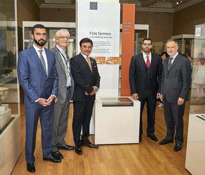 Saif Ghobash, Undersecretary of DCT Abu Dhabi, Sir Richard Lambert, Chairman of the Trustees of the British Museum, Sulaiman Al Mazroui, UAE Ambassador to the UK, Mohamed Khalifa Al Mubarak, Chairman of DCT Abu Dhabi and Hartwig Fischer, Director of the British Museum. Courtesy The Department of Culture and Tourism – Abu Dhabi