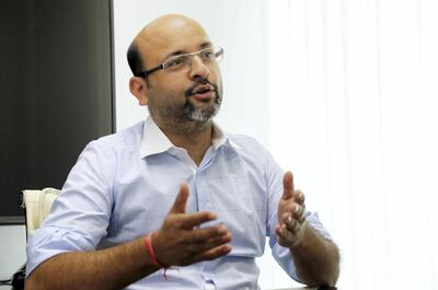 DUBAI , UNITED ARAB EMIRATES , April 15 – 2019 :- Vaibhav Doshi Founder and CEO of RentSher Middle East, a Dubai based online platform for rentals of products and services during the interview at his office in the Tiffany Tower in JLT in Dubai. ( Pawan Singh / The National ) For Business. Story by Nada El Sawy
