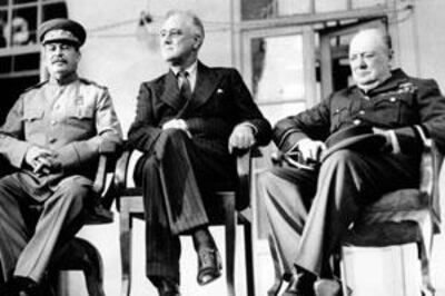Then US president Franklin Roosevelt, centre, reneged on his promise not to send troops to the Second World War.