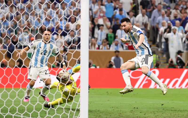 Lionel Messi scores Argentina's third goal. Getty