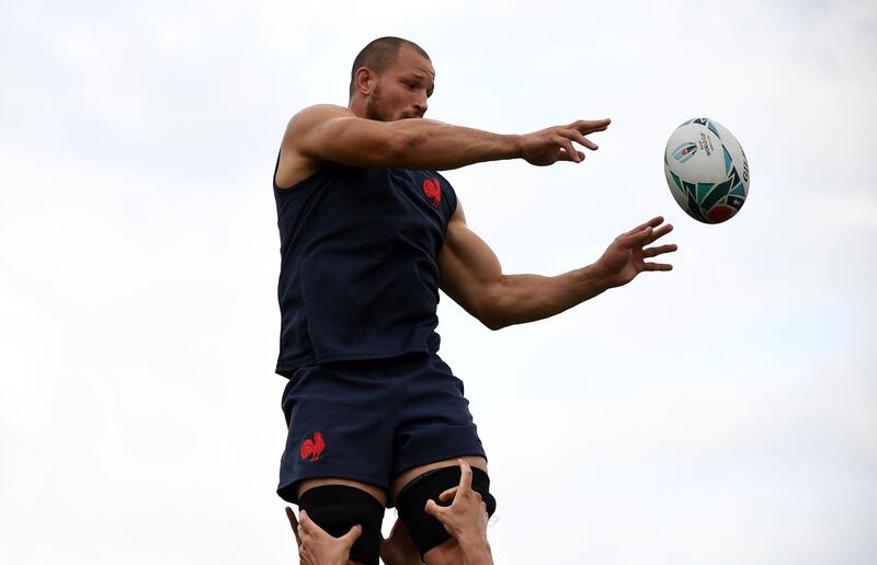 France flanker Wenceslas Lauret grabs the ball in a line-out. AFP