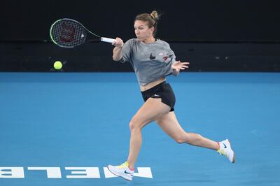 MELBOURNE, AUSTRALIA - JANUARY 19: Simona Halep of Romania practices ahead of the 2020 Australian Open at Melbourne Park on January 19, 2020 in Melbourne, Australia. (Photo by Mike Owen/Getty Images)