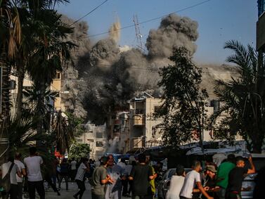 An explosion following an Israeli air strike on Al Bureije refugee camp in the southern Gaza Strip  on 3 June 2024. EPA