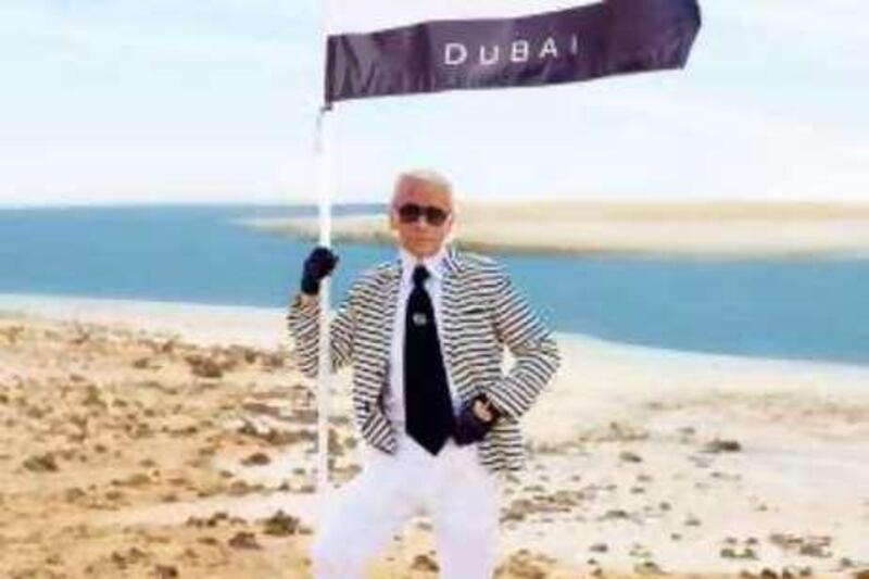 DUBAI, UAE, July 8, 2008: Karl Lagerfeld signs a deal with Dubai Infinity Holdings to design 80 homes on Isla Moda set in The World Development off the Coast of Dubai, United Arab Emirates. Isla Moda will be the world's first dedicated fashion island, set in The World development off the coast of Dubai. The collaboration between DIH and Lagerfeld will extend to other projects across the GCC and India, according to a statement by the developer. Sipa Press / Rex Features 

REF al05AU-designinsiderNEW 05/08/08
