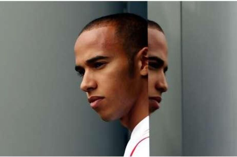 Lewis Hamilton emerges out of the McLaren Brand Centre at Magny-Cours, France.