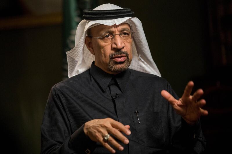 Khalid al-Falih, Saudi Arabia's energy minister, gestures while speaking during a Bloomberg Television interview in London, U.K., on Thursday, March 8, 2018. Al-Falih hinted the initial public offering of the state oil company Aramco could be delayed until 2019, pushing back a central plank of Crown Prince Mohammed bin Salman's plan to modernize the economy. Photographer: Simon Dawson/Bloomberg