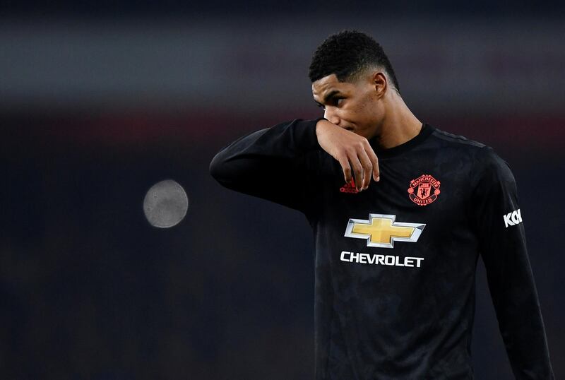 Manchester United's Marcus Rashford in action against Arsenal. Reuters