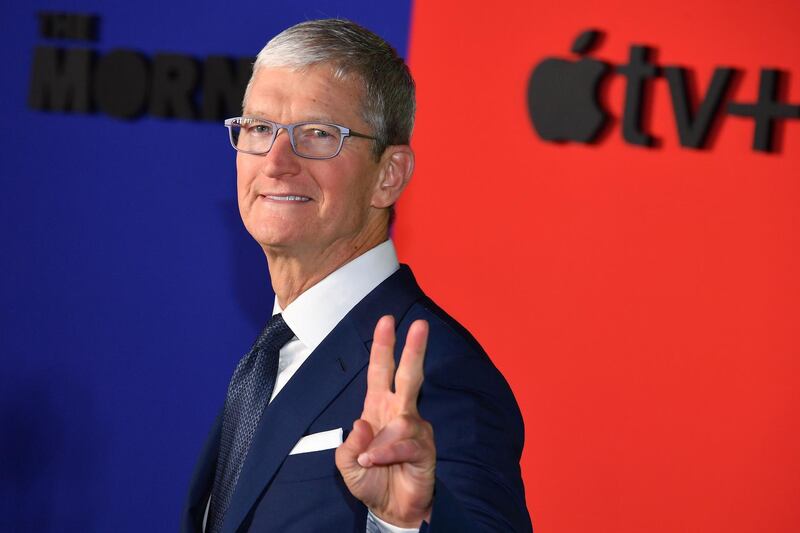 (FILES) In this file photo taken on October 28, 2019 Apple CEO Tim Cook arrives for Apple’s “The Morning Show” global premiere at Lincoln Center- David Geffen Hall in New York.  Apple on June 11, 2020 launched a racial justice initiative aimed at breaking down barriers to opportunity for minorities. Chief executive Tim Cook announced that the technology giant is committing $100 million to a new Racial Equity and Justice Initiative to be led by executive Lisa Jackson.
 / AFP / ANGELA WEISS
