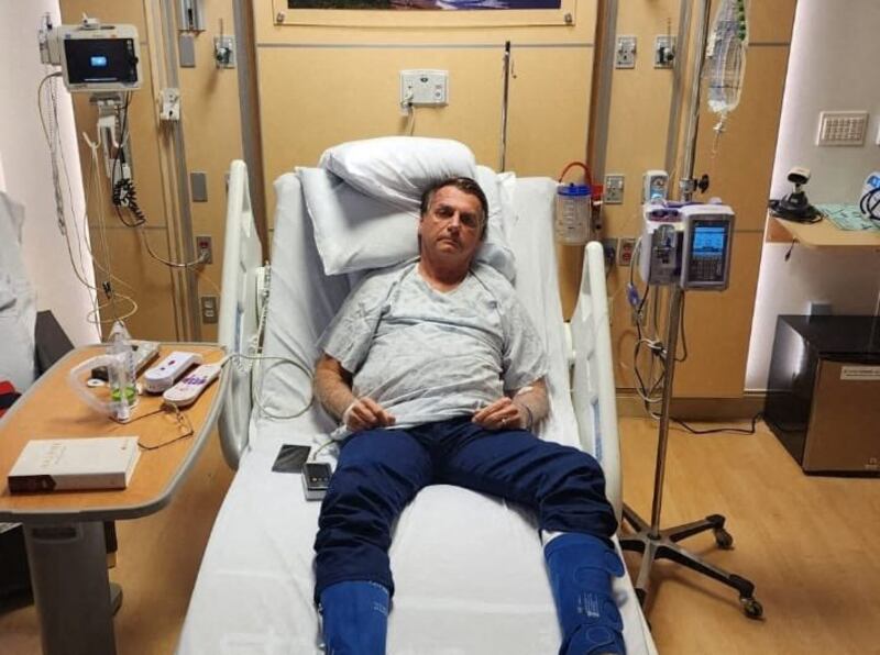 Mr Bolsonaro on his hospital bed in Kissimmee, Florida. Twitter / AFP