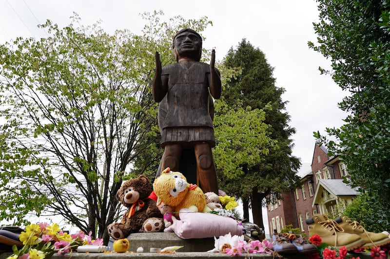 A monument to the children who were forced to attend the St Paul's Indian Residential School in North Vancouver, British Columbia. Willy Lowry / The National