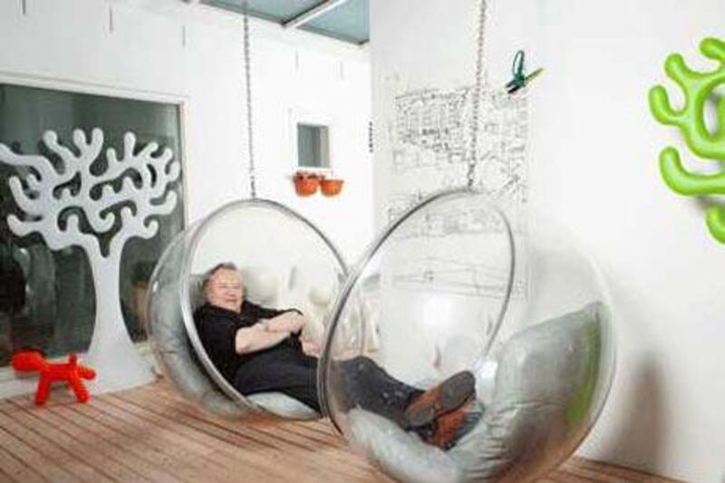 Eero Aarnio's house has hooks in several places to hang his Bubble chairs from.