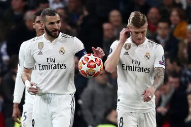 Soccer Football - Champions League - Round of 16 Second Leg - Real Madrid v Ajax Amsterdam - Santiago Bernabeu, Madrid, Spain - March 5, 2019 Real Madrid's Karim Benzema and Toni Kroos look dejected after conceding their fourth goal REUTERS/Sergio Perez