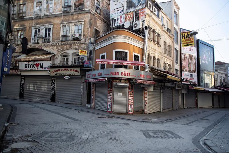 Closed shops at Istanbul's old bazaar Tahtakale during curfew in Istanbul, Turkey.  EPA