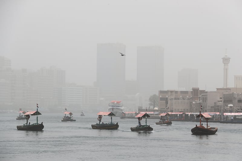 Abras on Dubai creek during the dusty weather. Pawan Singh / The National