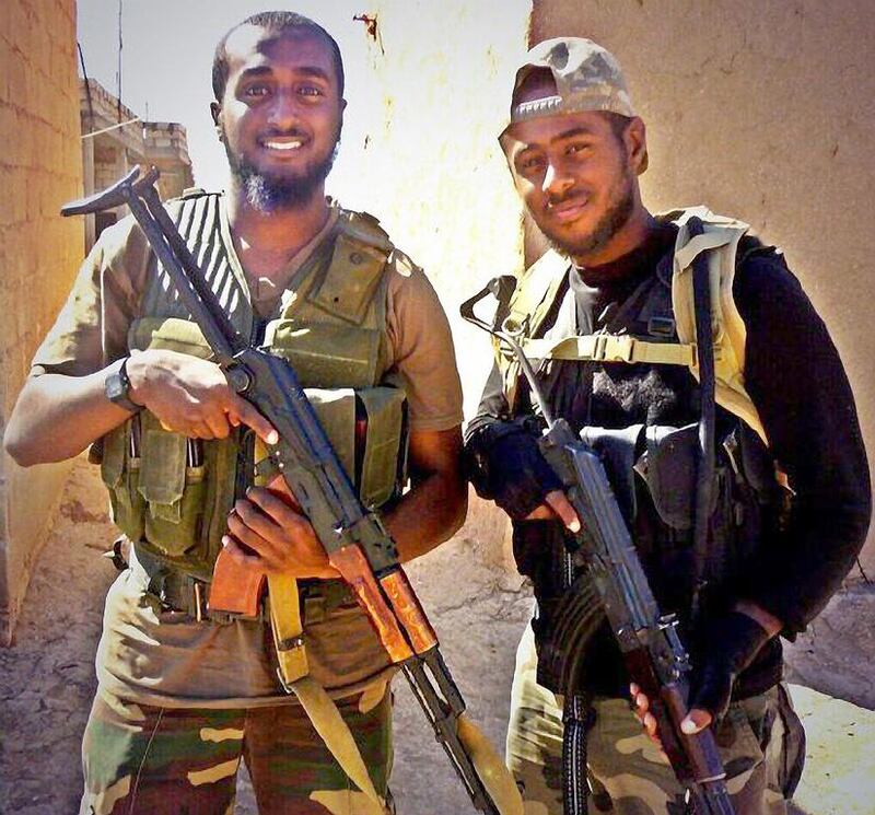 Picture from Twitter of Akram Sebah, right, and his older brother Mohamed in Syria before they were killed. The young men from London were killed in combat with militants linked to Al Qaeda in Syria