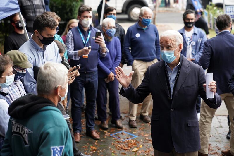 U.S. Democratic presidential candidate Joe Biden during a visit to a voter activation center in Chester, Pennsylvania, U.S. REUTERS
