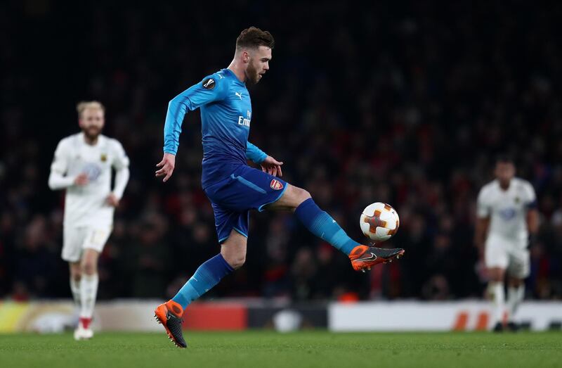 LONDON, ENGLAND - FEBRUARY 22: Calum Chambers of Arsenal during UEFA Europa League Round of 32 match between Arsenal and Ostersunds FK at the Emirates Stadium on February 22, 2018 in London, United Kingdom. (Photo by Catherine Ivill/Getty Images)