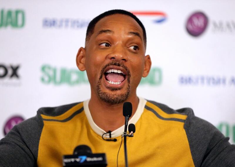 Will Smith speaks at a press conference in Dubai. The American actor is in Dubai to promote the film Suicide Squad. AP 