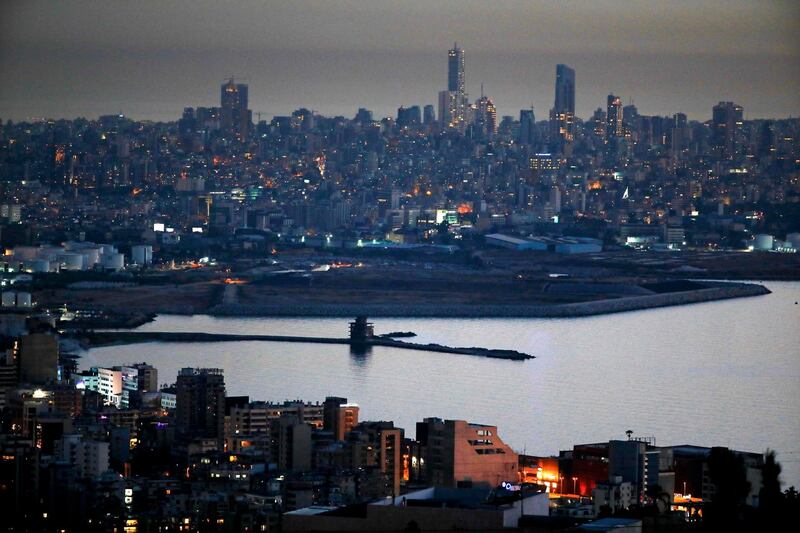 A view shows the skyline of Beirut at dusk. AFP