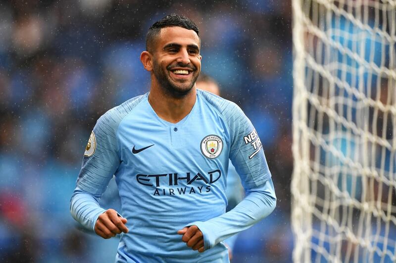 CARDIFF, WALES - SEPTEMBER 22:  Riyad Mahrez of Manchester City celebrates after scoring his team's fourth goal during the Premier League match between Cardiff City and Manchester City at Cardiff City Stadium on September 22, 2018 in Cardiff, United Kingdom.  (Photo by Stu Forster/Getty Images)