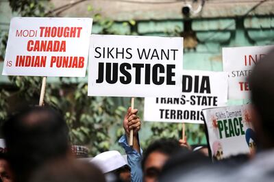Members of Pakistan's Sikh minority hold a protest in Lahore over the killing of Hardeep Singh Nijjar in Canada. EPA