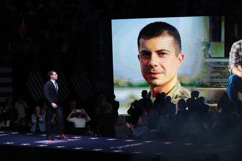 Democratic presidential candidate South Bend, Indiana Mayor Pete Buttigieg speaks at the Liberty and Justice Celebration at the Wells Fargo Arena in Des Moines, Iowa. Fourteen of the candidates hoping to win the Democratic nomination for president are expected to speak at the Celebration.   AFP