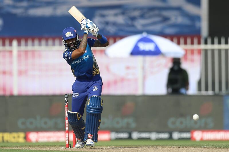 Surya Kumar Yadav of Mumbai Indians bats during match 17 of season 13 of the Dream 11 Indian Premier League (IPL) between the Mumbai Indians and the Sunrisers Hyderabad held at the Sharjah Cricket Stadium, Sharjah in the United Arab Emirates on the 4th October 2020.
Photo by: Deepak Malik  / Sportzpics for BCCI