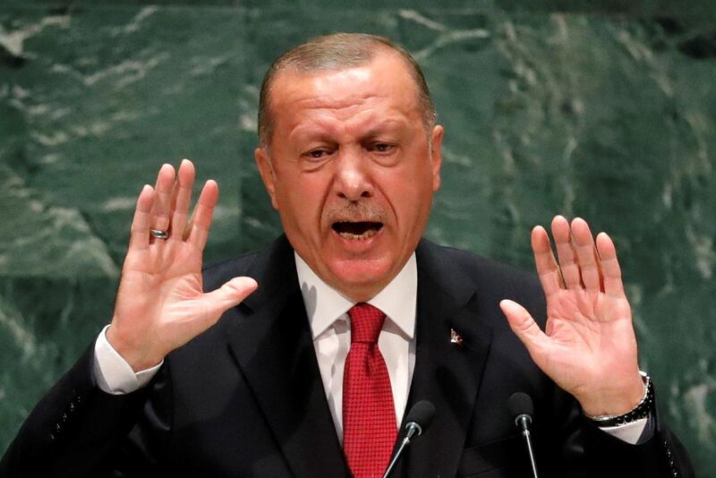 FILE PHOTO: Turkey's President Recep Tayyip Erdogan addresses the 74th session of the United Nations General Assembly at U.N. headquarters in New York City, New York, U.S., September 24, 2019. REUTERS/Lucas Jackson//File Photo