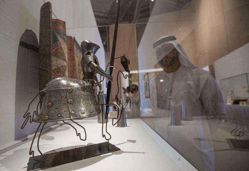 Abu Dhabi, United Arab Emirates- A miniature artwork of knight's and horse amour at Furusiyya The Art of Chivalry between East and West, which draws links between knightly traditions of Europe and the Middle East at Louvre Abu Dhabi.  Leslie Pableo for The National 