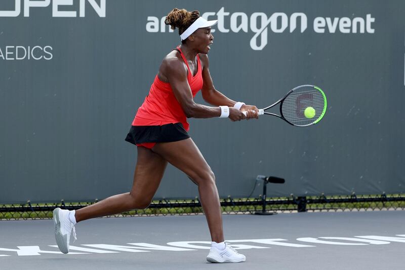 Venus Williams plays a backhand during her match against Victoria Azarenka of Belarus. AFP
