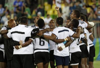 Fiji celebrate their gold medal in rugby sevens at the Rio 2016 Olympics. Robert F Bukaty / AP Photo
