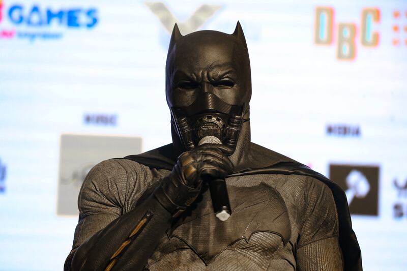 A visitor in a Batman costume at Friday's cosplay competition