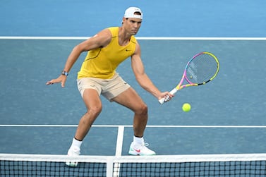 Rafael Nadal of Spain in action during practice ahead of the Brisbane International at the Queensland Tennis Centre in Brisbane, Australia, 30 December 2023.   EPA / DARREN ENGLAND  AUSTRALIA AND NEW ZEALAND OUT