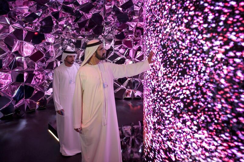 Sheikh Mohammed bin Rashid, Vice President and Ruler of Dubai, inaugurates the Museum of the Future at Madinat Jumeirah in Dubai on Sunday with Sheikh Hamdan bin Mohammed, Crown Prince of Dubai. Wam