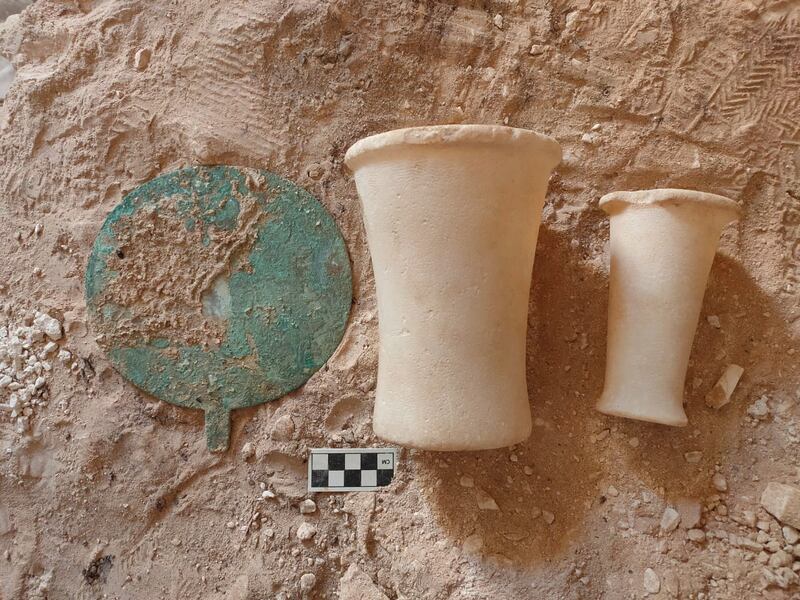 Some of the artefacts from 250 graves discovered on a mountain in Al Hamidiyah cemetery, east of Sohag, Egypt. EPA